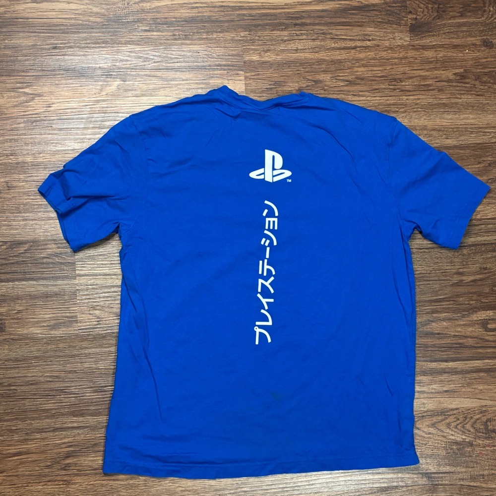 H&M PlayStation Since 1994 Japanese Logo Blue Graphic T-Shirt Men's Large